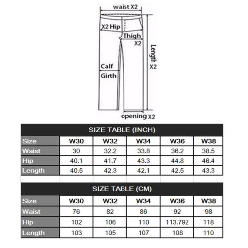 X2 Jeans Size Chart